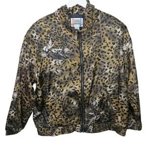 Y2K Leopard Bomber Jacket Animal Print Iconic 2000s Luxury - Size L